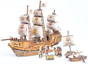 批发创意纸质模型3D立体拼图手工艺品DIY益智儿童玩具海盗船航海
